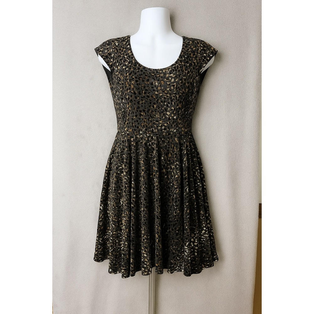 MINKPINK Women's Leopard Print Black Gold Fit & Flare Mini Dress - M
